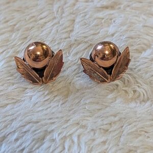Vintage 70's Copper Leaf Stud Clip Earrings